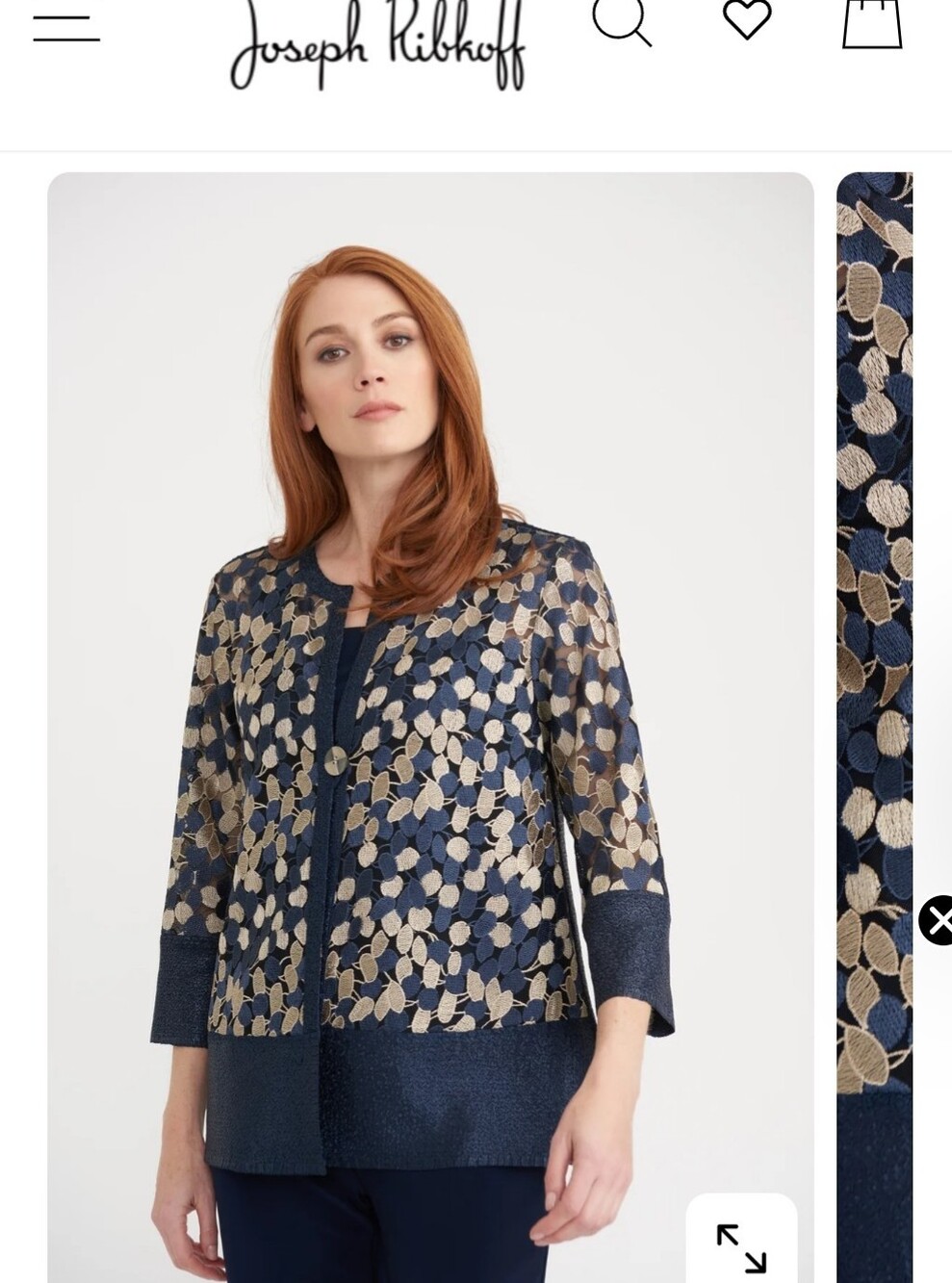 NWT Joseph Ribkoff Navy Jacket with Metallic Gold Leaf Motif
